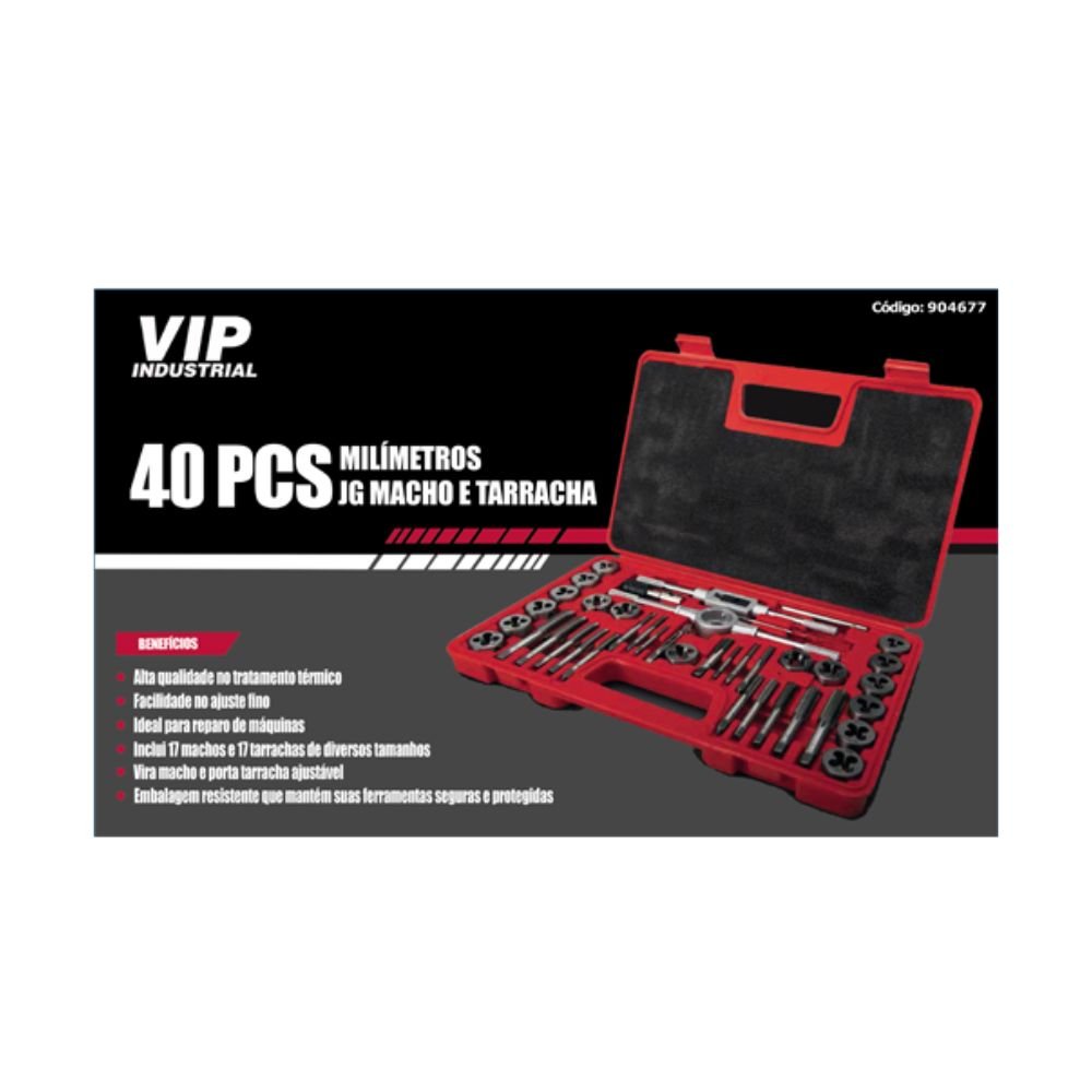 Jogo De Macho E Tarracha Com 40 Peças Na Maleta 904677 Vip