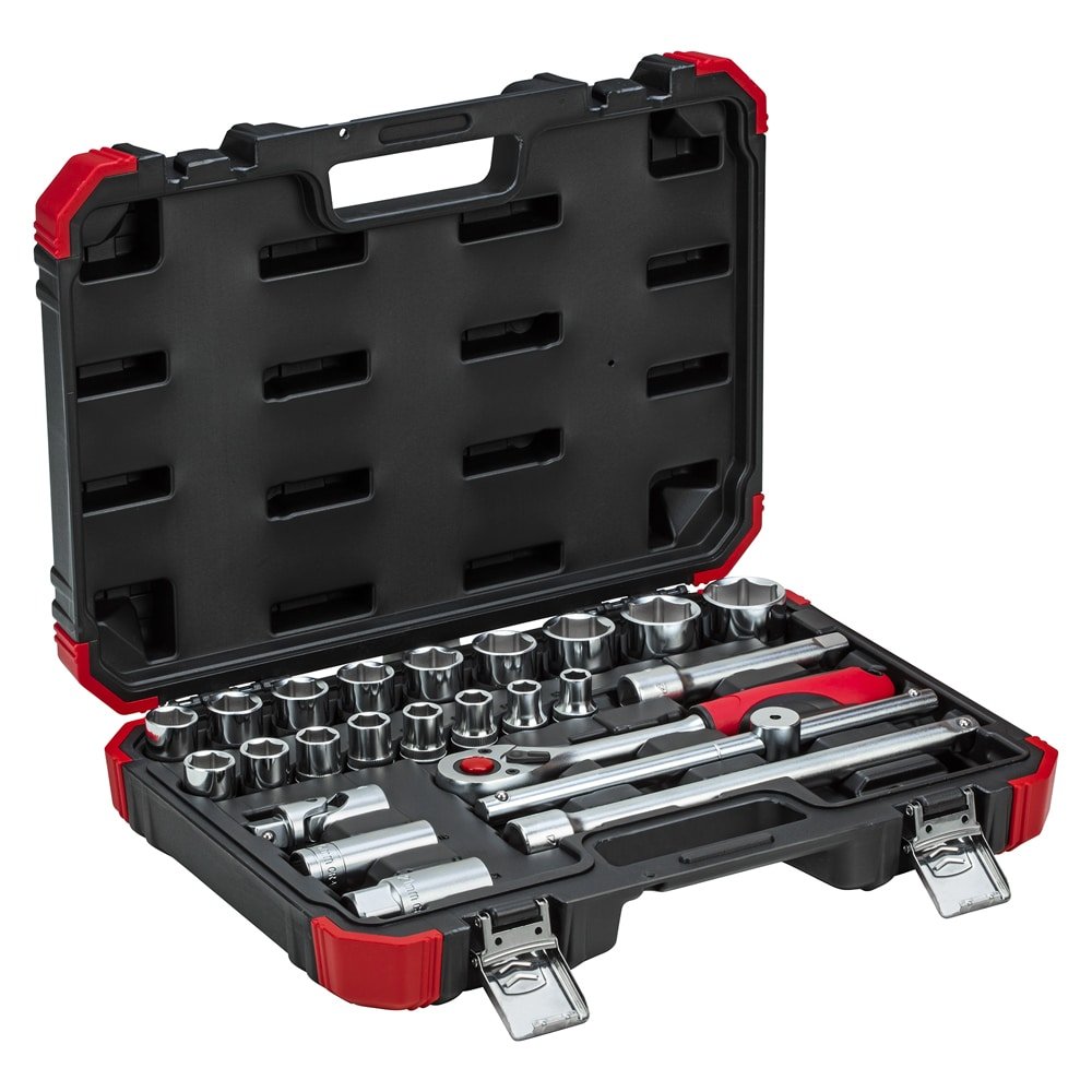 Jogo De Soquete 1/2 10 A 32 Mm Sextavado Curto 24 Peças Na Maleta