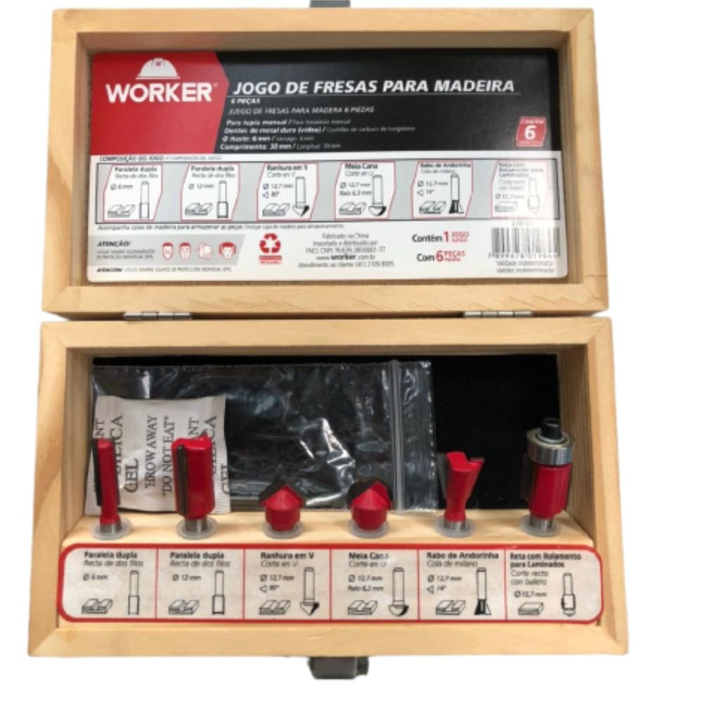 Jogo de Fresa Para Madeira 6 a 12,7 mm 6 Peças no Estojo 978167 Worker