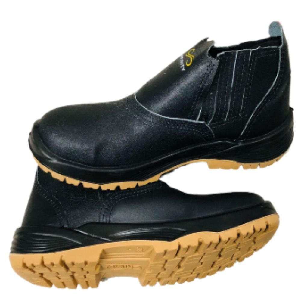 BOTINA DE SEGURANÇA N 40 ELÁSTICO COURO LISO BIQUEIRA PVC PRETA