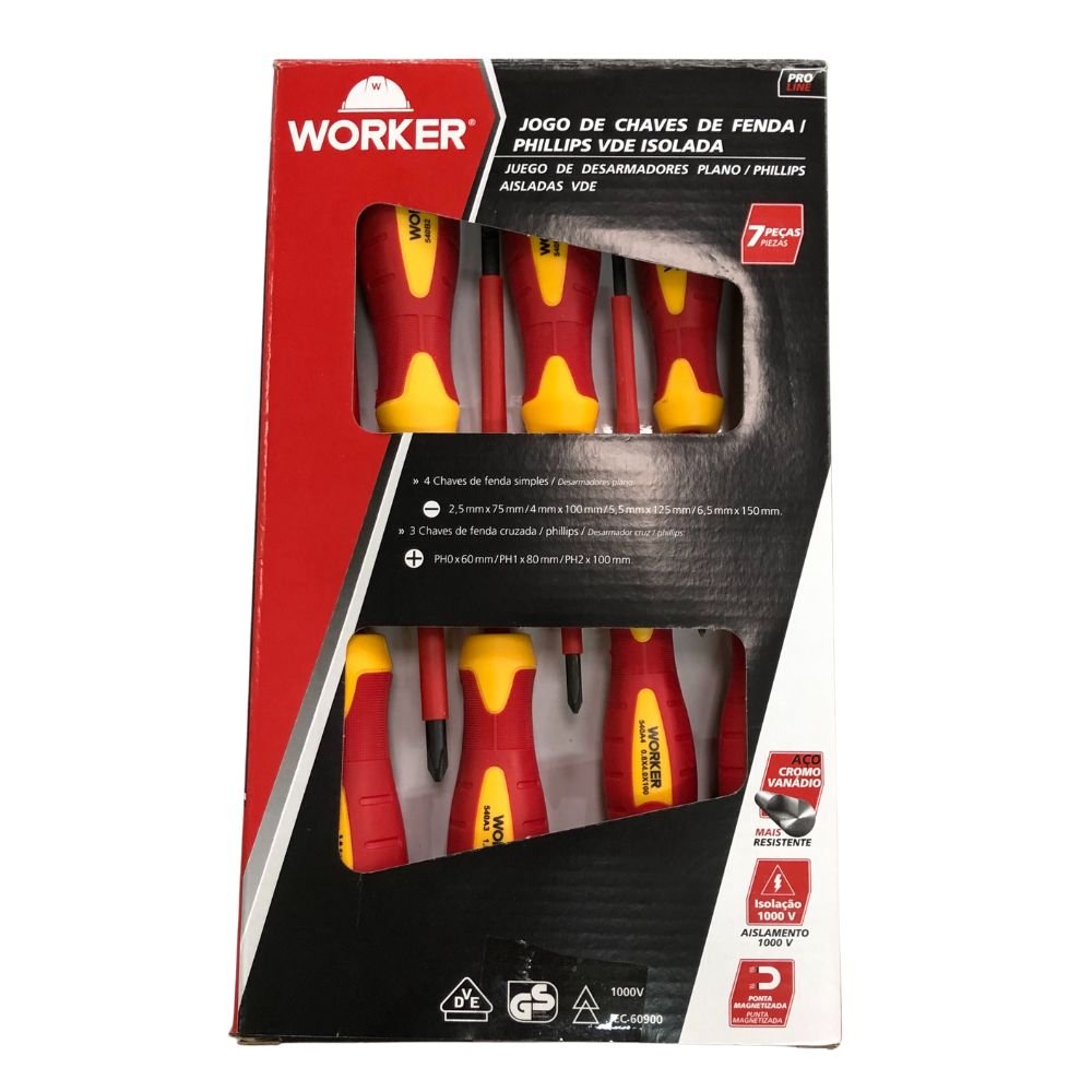 Jogo De Chaves De Fenda E Philips Isolada Vde 7 Peças 263655 Worker