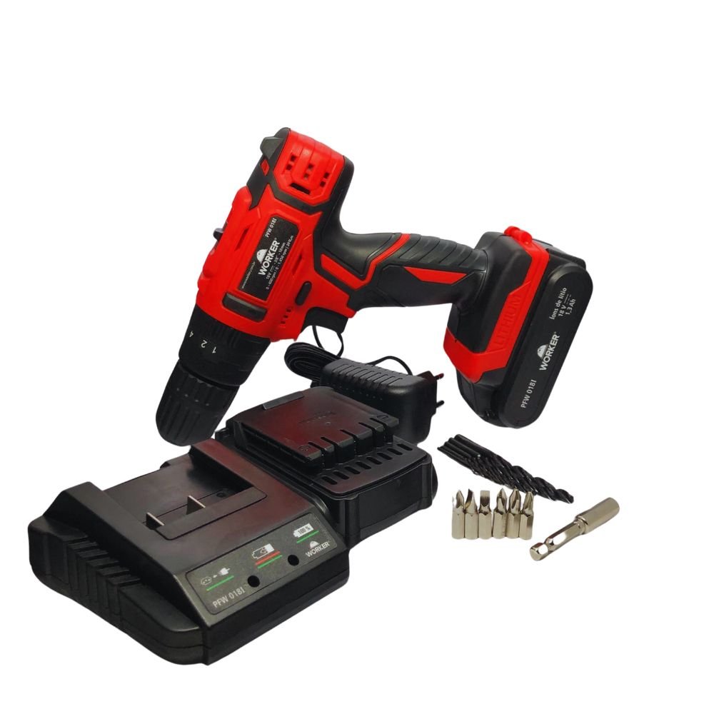 Parafusadeira Furadeira Com Impacto A Bateria 18v Bivolt Kit 17