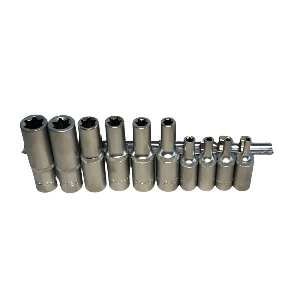 Jogo de Soquete Torx Femea Longo 3/8 e 1/2 10 Peças 3323421 Corneta