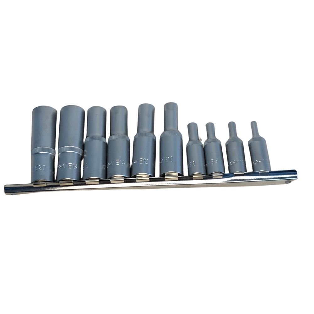 Jogo de Soquete Torx Femea Longo 3/8 e 1/2 10 Peças 3323421 Corneta