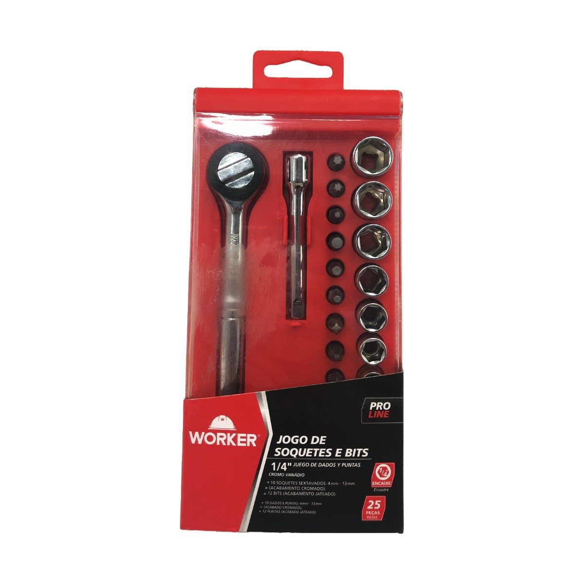 Jogo De Soquete E Bits 1/4 04 A 13 Mm Sextavado Curto 25 Peças Na