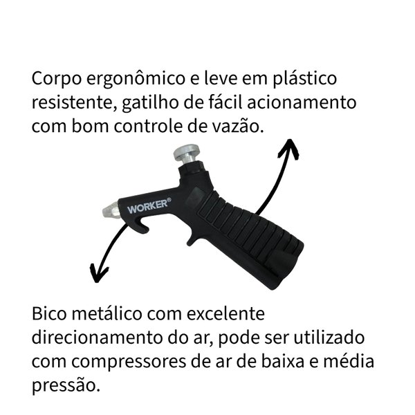 Bico De Ar Para Limpeza Corpo Plástico Com Gatilho 462500 Worker