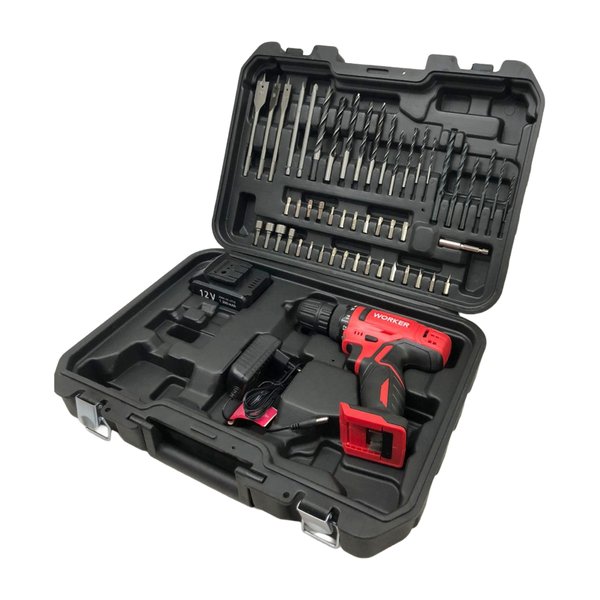Parafusadeira Furadeira A Bateria 12 v Bivolt Kit 50 Peças Na