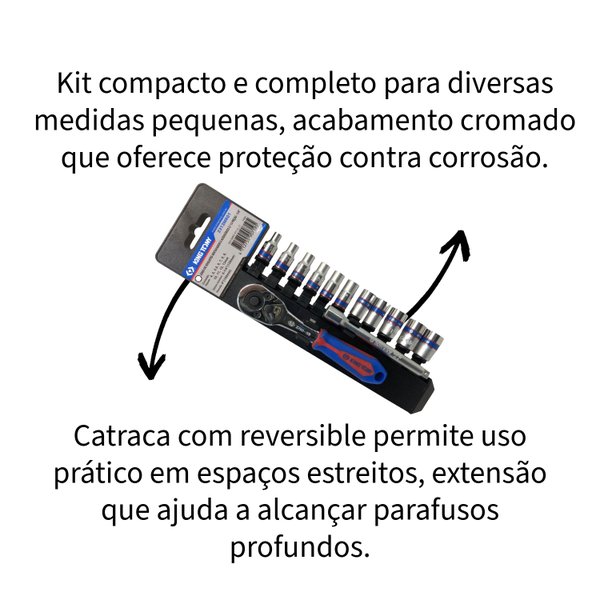Jogo de Soquete Sextavado 1/4 com 13 Peças 2313mr01 King Tony