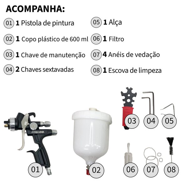 Pistola de Pintura Gravitacional Hvlp 1.4 600 Ml Preto Glossx1hvlp