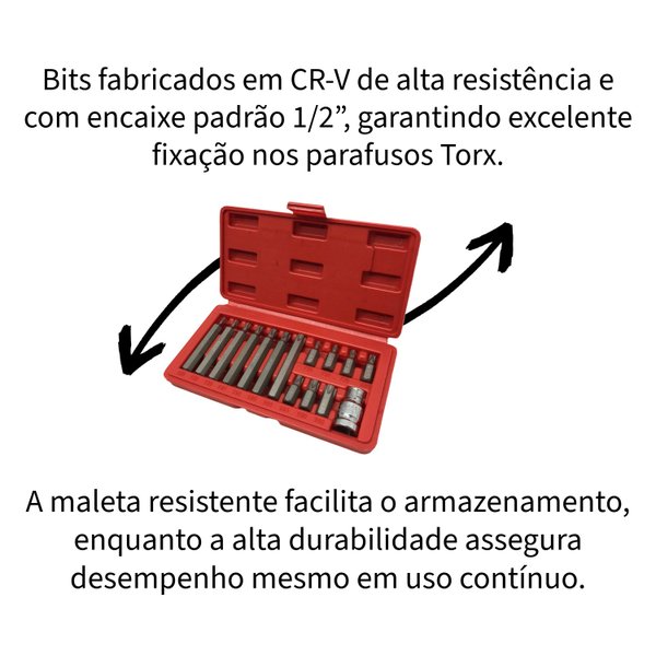 Jogo De Bits torx T20 A T55 15 Peças Na Maleta 266769 Worker